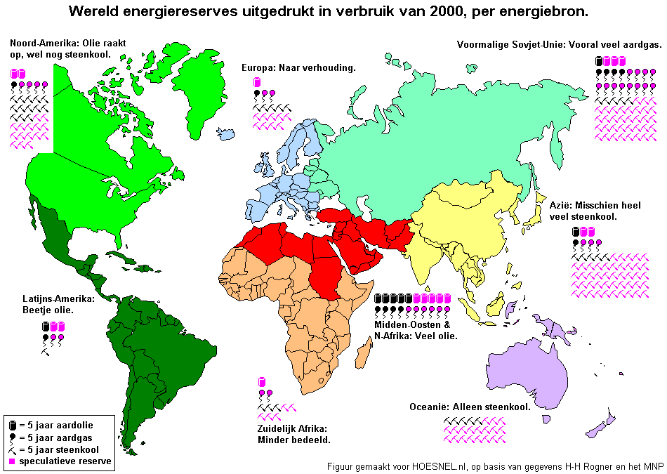 Bewezen en speculatieve energievoorraad wereld per regio.