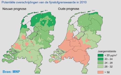 Bijstelling van de prognose voor fijnstof in 2010.