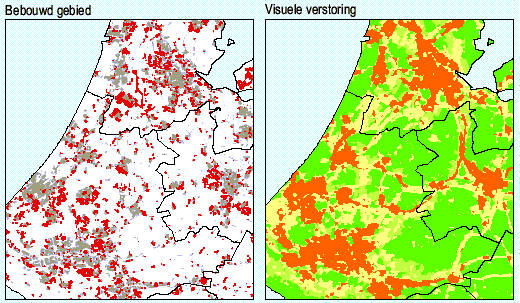 Toename bebouwing en zone van visuele verstoring landschap.